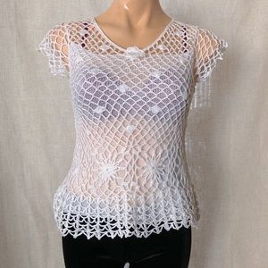 Small white macrame fishnet knit top